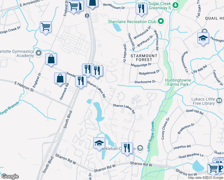 map of restaurants, bars, coffee shops, grocery stores, and more near 2143 Lennox Square Road in Charlotte