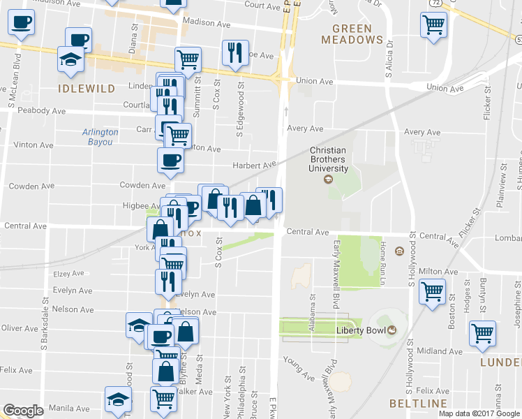 map of restaurants, bars, coffee shops, grocery stores, and more near 686 Landis St in Memphis