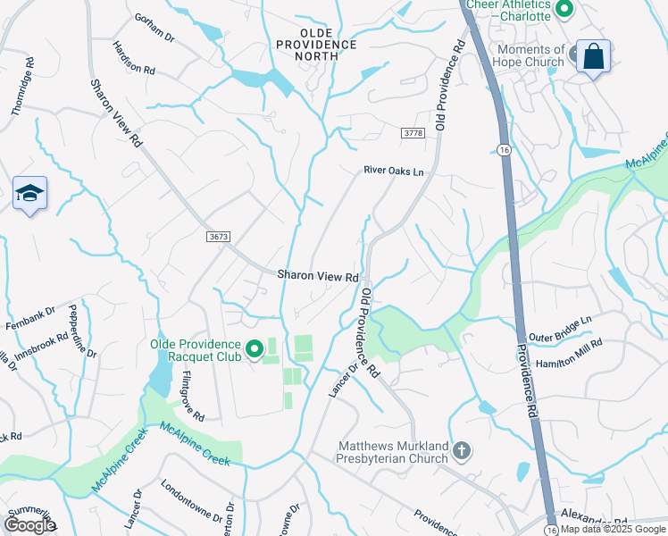 map of restaurants, bars, coffee shops, grocery stores, and more near 5923 Sharon View Road in Charlotte