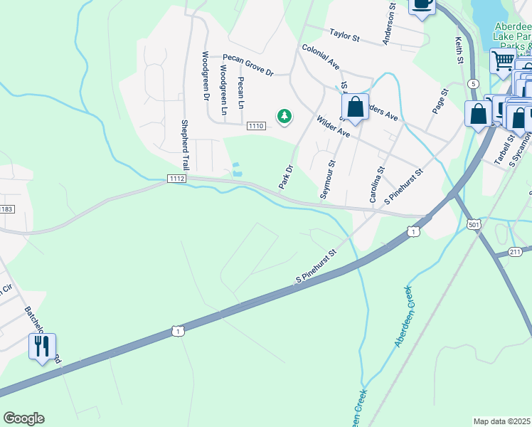 map of restaurants, bars, coffee shops, grocery stores, and more near 316 Springfield Drive in Aberdeen
