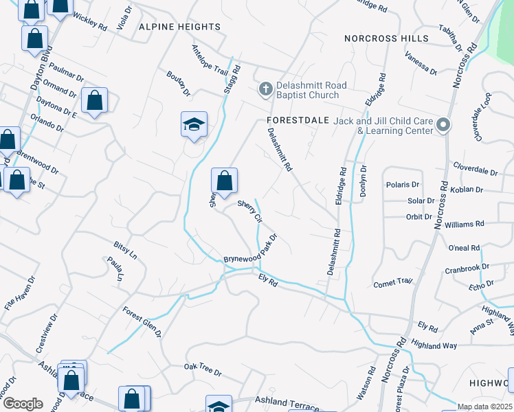 map of restaurants, bars, coffee shops, grocery stores, and more near 923 Sherry Circle in Chattanooga