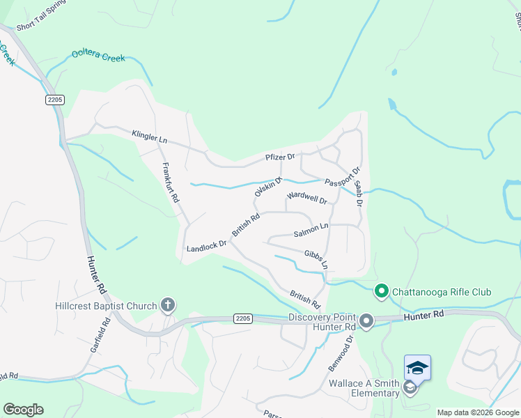 map of restaurants, bars, coffee shops, grocery stores, and more near 7407 British Road in Ooltewah