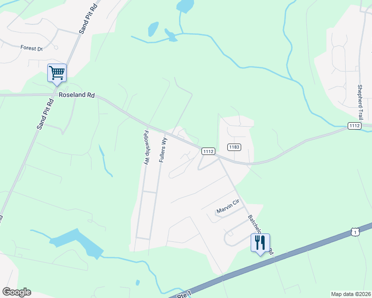 map of restaurants, bars, coffee shops, grocery stores, and more near 1021 Roseland Road in Aberdeen