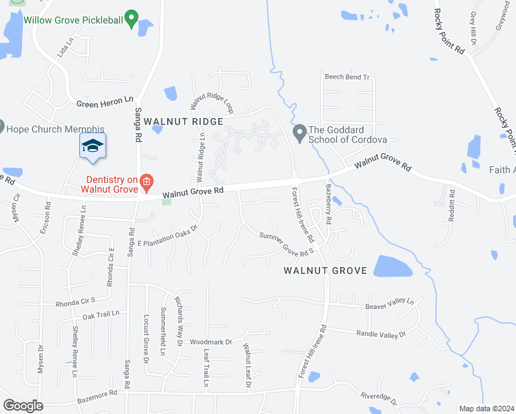 map of restaurants, bars, coffee shops, grocery stores, and more near 8991 Summer Grove Cove in Shelby County