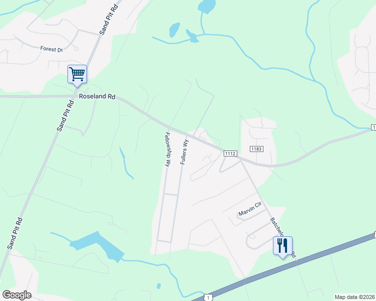 map of restaurants, bars, coffee shops, grocery stores, and more near 105 Fullers Way in Aberdeen
