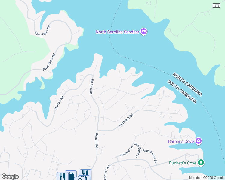 map of restaurants, bars, coffee shops, grocery stores, and more near 5362 Baker Lane in Clover