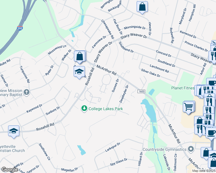 map of restaurants, bars, coffee shops, grocery stores, and more near 2630 McArthur Landing Circle in Fayetteville