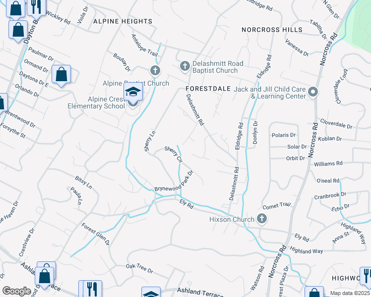 map of restaurants, bars, coffee shops, grocery stores, and more near 4644 Cary Lane in Chattanooga