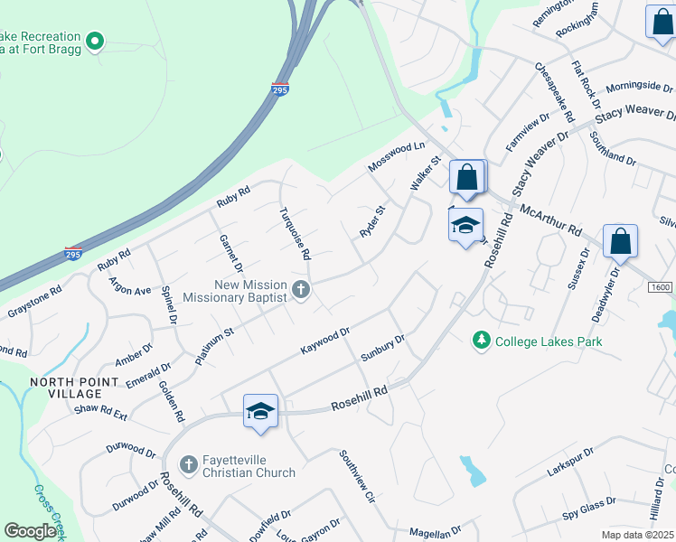 map of restaurants, bars, coffee shops, grocery stores, and more near 672 Walker Street in Fayetteville