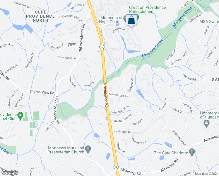 map of restaurants, bars, coffee shops, grocery stores, and more near 6142 Garamond Court in Charlotte