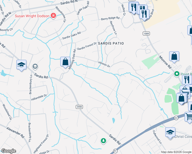 map of restaurants, bars, coffee shops, grocery stores, and more near 826 Stratfordshire Drive in Matthews