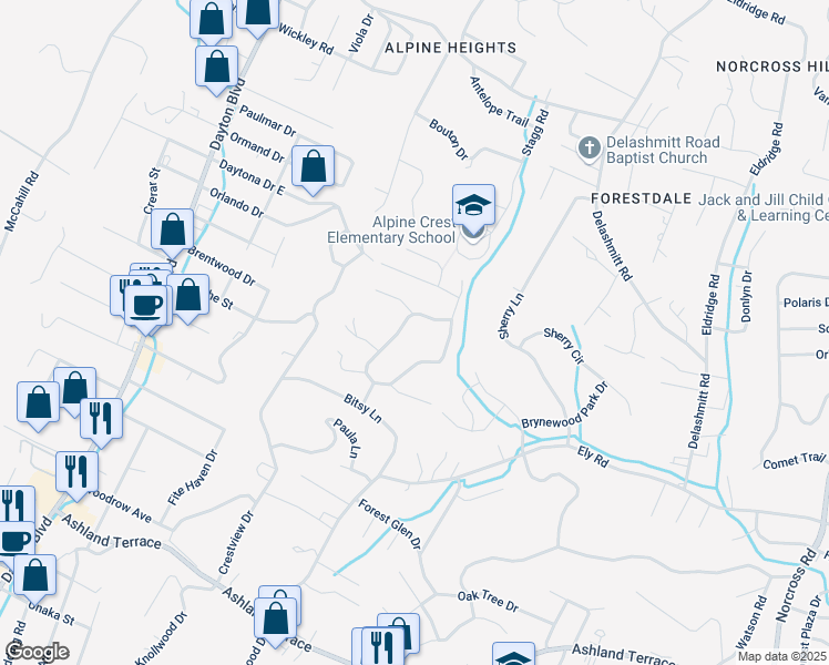 map of restaurants, bars, coffee shops, grocery stores, and more near 4516 Ravenwood Drive West in Chattanooga