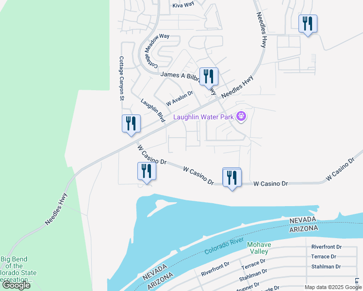 map of restaurants, bars, coffee shops, grocery stores, and more near 3875 Desert Marina Drive in Laughlin
