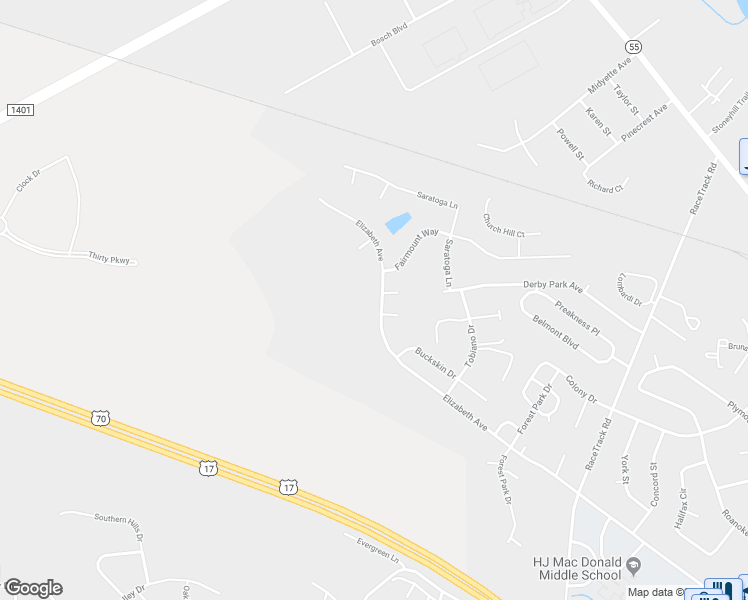 map of restaurants, bars, coffee shops, grocery stores, and more near 4007 Elizabeth Avenue in New Bern
