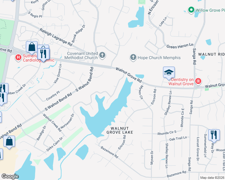map of restaurants, bars, coffee shops, grocery stores, and more near 47 West Viking Drive in Memphis