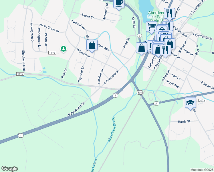 map of restaurants, bars, coffee shops, grocery stores, and more near 164 Roseland Road in Aberdeen
