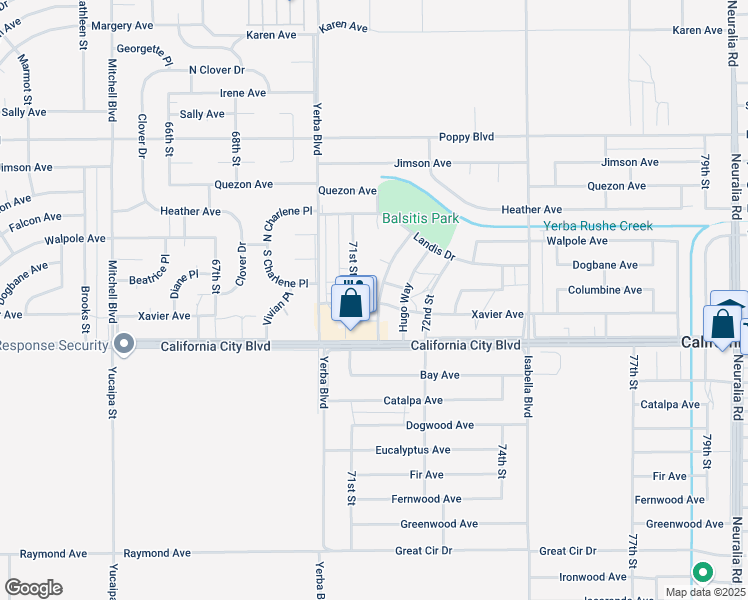 map of restaurants, bars, coffee shops, grocery stores, and more near Xavier Avenue in California City