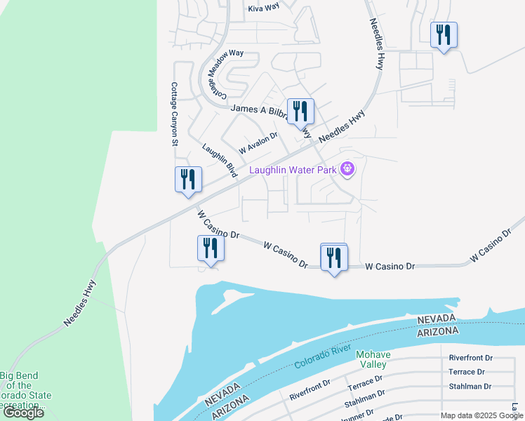 map of restaurants, bars, coffee shops, grocery stores, and more near 3875 Desert Marina Drive in Laughlin