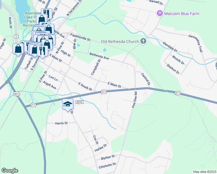 map of restaurants, bars, coffee shops, grocery stores, and more near 101 Clover Court in Aberdeen