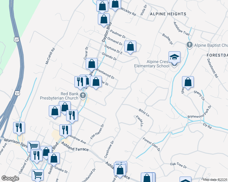 map of restaurants, bars, coffee shops, grocery stores, and more near in Red Bank