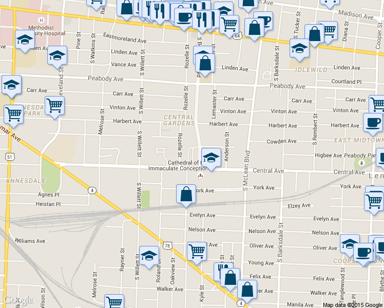 map of restaurants, bars, coffee shops, grocery stores, and more near 1683 Regents Park Drive in Memphis