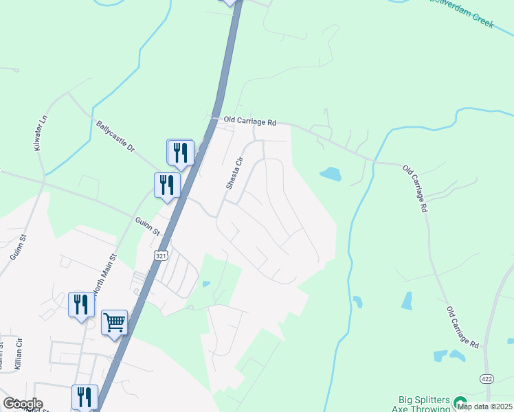 map of restaurants, bars, coffee shops, grocery stores, and more near 238 Elaine Court in Clover
