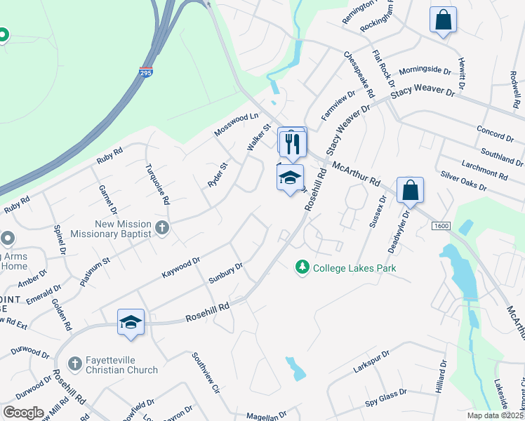 map of restaurants, bars, coffee shops, grocery stores, and more near 855 Kaywood Drive in Fayetteville