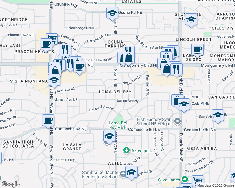 map of restaurants, bars, coffee shops, grocery stores, and more near in Albuquerque