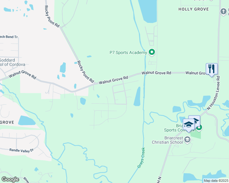 map of restaurants, bars, coffee shops, grocery stores, and more near 9625 Grays Lake Cove in Shelby County