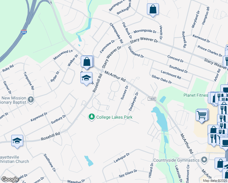 map of restaurants, bars, coffee shops, grocery stores, and more near 2540 McArthur Landing Circle in Fayetteville