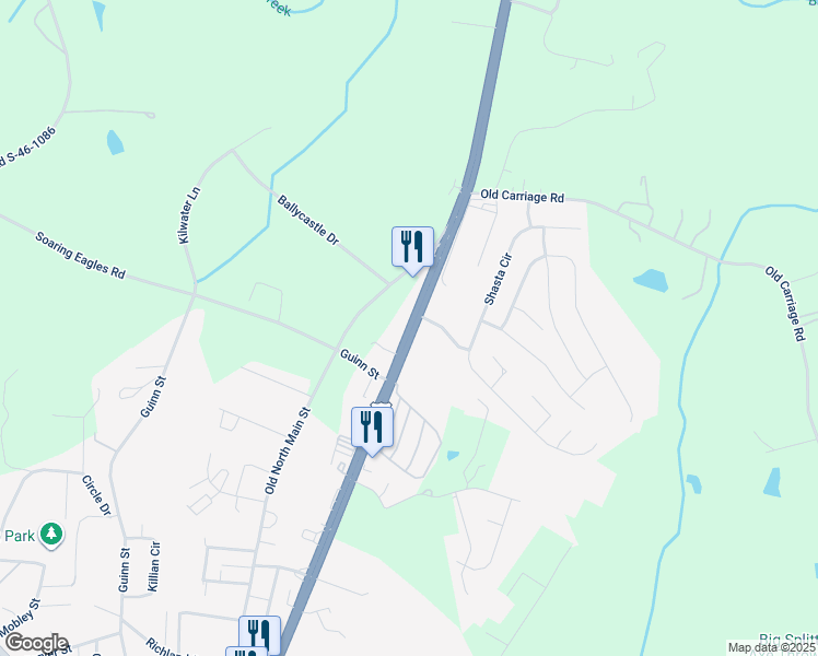 map of restaurants, bars, coffee shops, grocery stores, and more near Main Street North in Clover