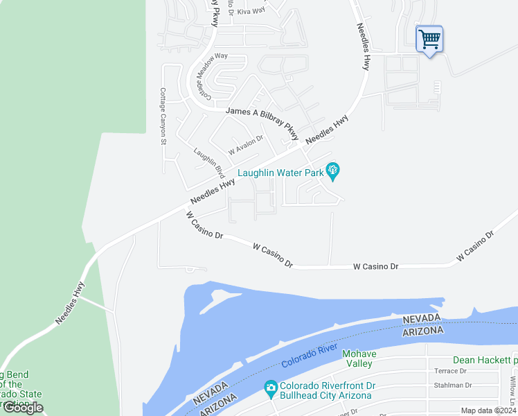 map of restaurants, bars, coffee shops, grocery stores, and more near 3830 Desert Marina Drive in Laughlin