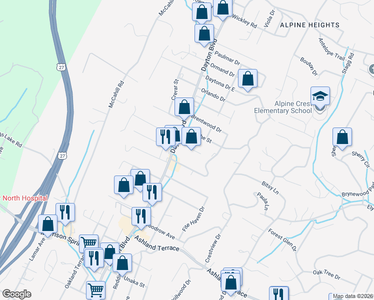 map of restaurants, bars, coffee shops, grocery stores, and more near 112 Santeelah Street in Chattanooga