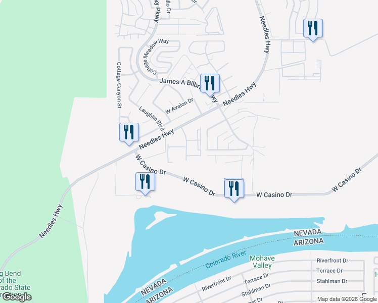 map of restaurants, bars, coffee shops, grocery stores, and more near 3883 Desert Marina Drive in Laughlin
