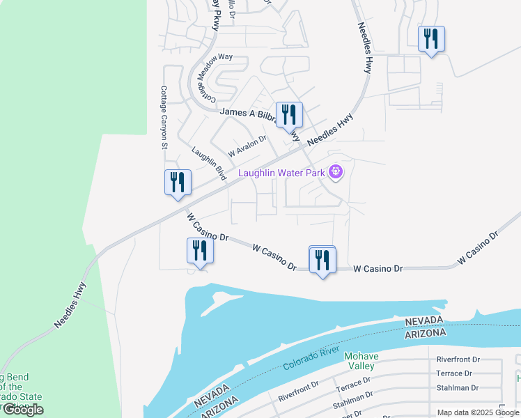 map of restaurants, bars, coffee shops, grocery stores, and more near 3830 Desert Marina Drive in Laughlin