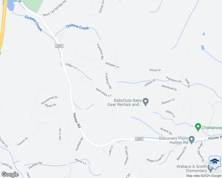 map of restaurants, bars, coffee shops, grocery stores, and more near 6341 Frankfurt Road in Ooltewah