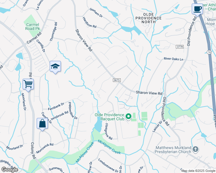 map of restaurants, bars, coffee shops, grocery stores, and more near 2324 Summerlake Road in Charlotte