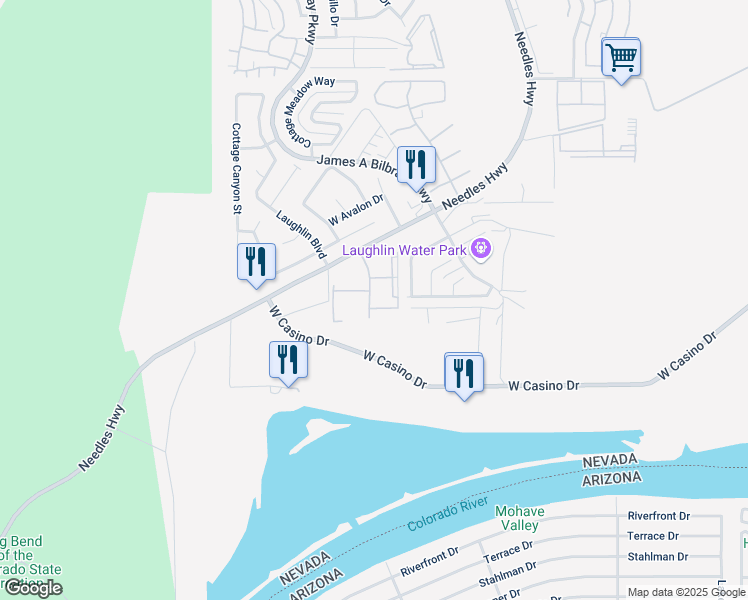 map of restaurants, bars, coffee shops, grocery stores, and more near 3883 Desert Marina Drive in Laughlin