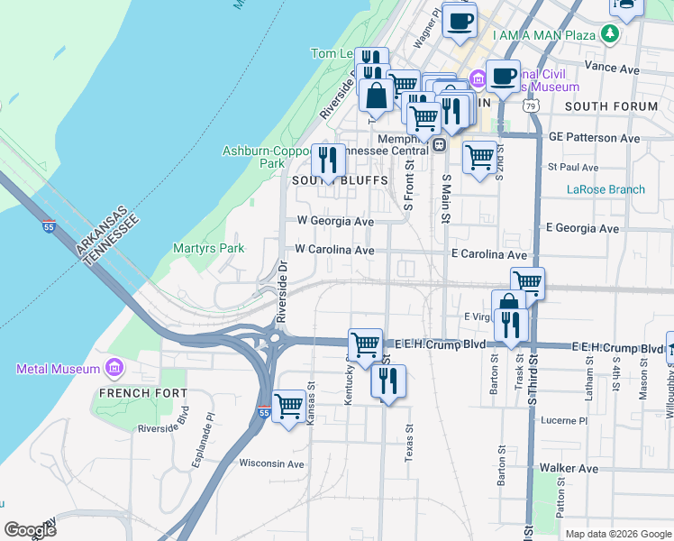 map of restaurants, bars, coffee shops, grocery stores, and more near 731 Litty Court in Memphis
