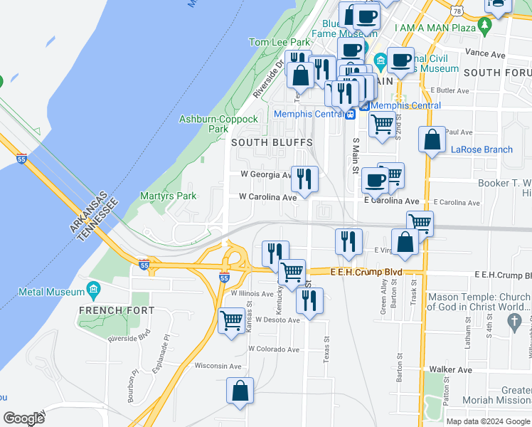 map of restaurants, bars, coffee shops, grocery stores, and more near 731 Litty Court in Memphis