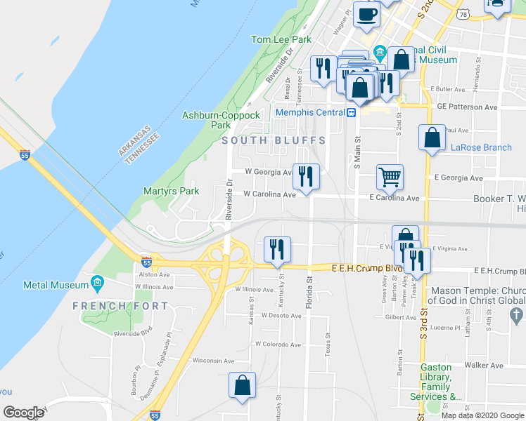 map of restaurants, bars, coffee shops, grocery stores, and more near 731 Litty Court in Memphis