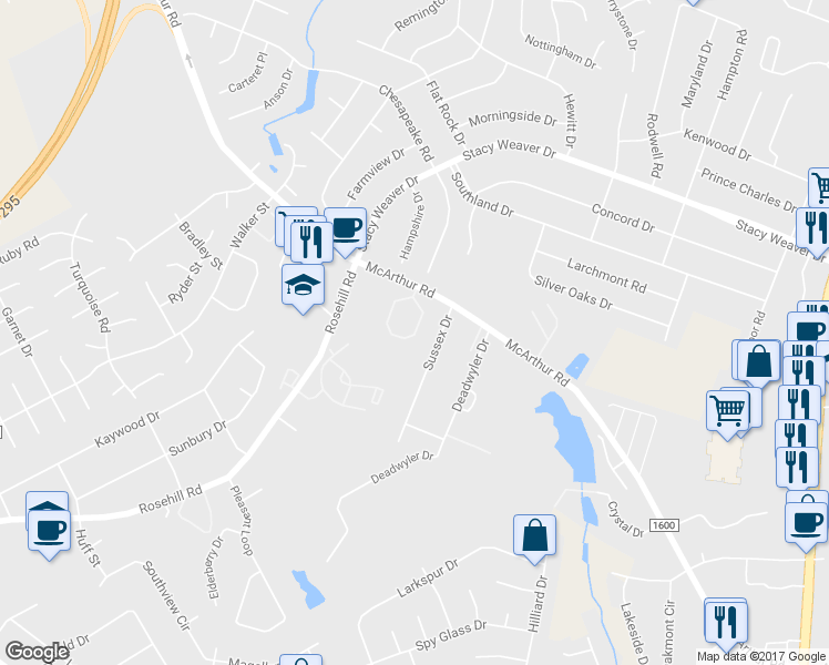 map of restaurants, bars, coffee shops, grocery stores, and more near 2620 McArthur Landing Circle in Fayetteville