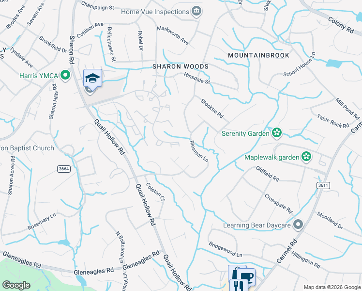 map of restaurants, bars, coffee shops, grocery stores, and more near 4614 Messian Court in Charlotte