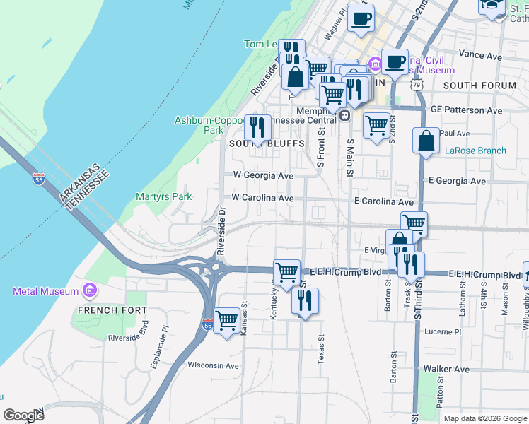 map of restaurants, bars, coffee shops, grocery stores, and more near 731 Litty Court in Memphis