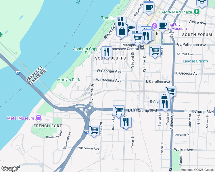 map of restaurants, bars, coffee shops, grocery stores, and more near 730 Litty Court in Memphis