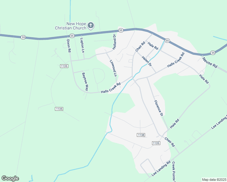 map of restaurants, bars, coffee shops, grocery stores, and more near 651 Halls Creek Road in New Bern