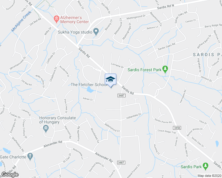 map of restaurants, bars, coffee shops, grocery stores, and more near 8500 Sardis Road in Charlotte
