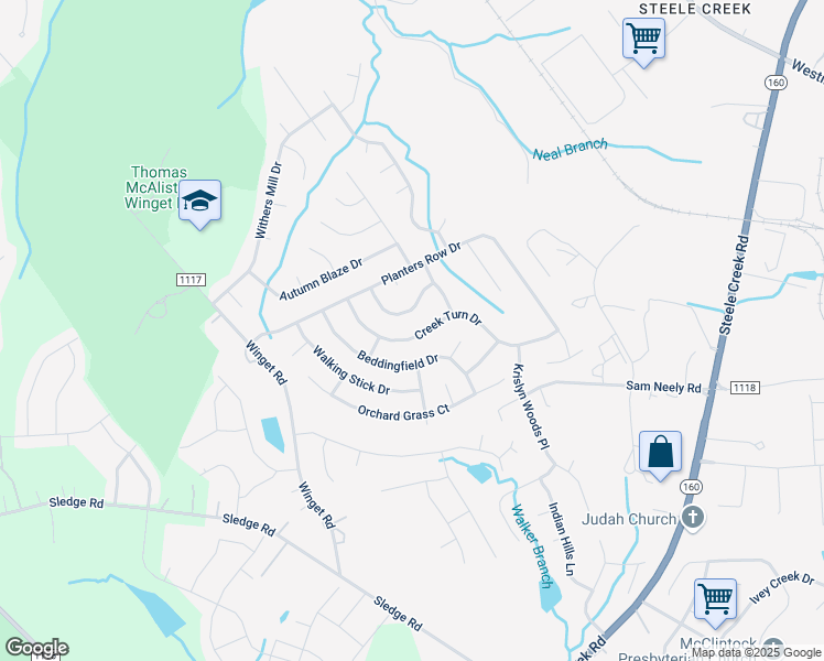 map of restaurants, bars, coffee shops, grocery stores, and more near 11931 Creek Turn Drive in Charlotte