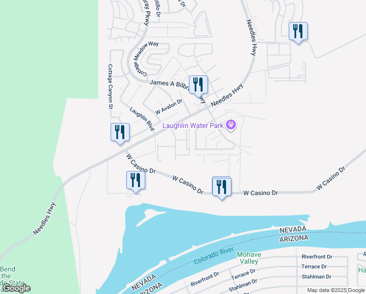 map of restaurants, bars, coffee shops, grocery stores, and more near 3800 Desert Marina Drive in Laughlin