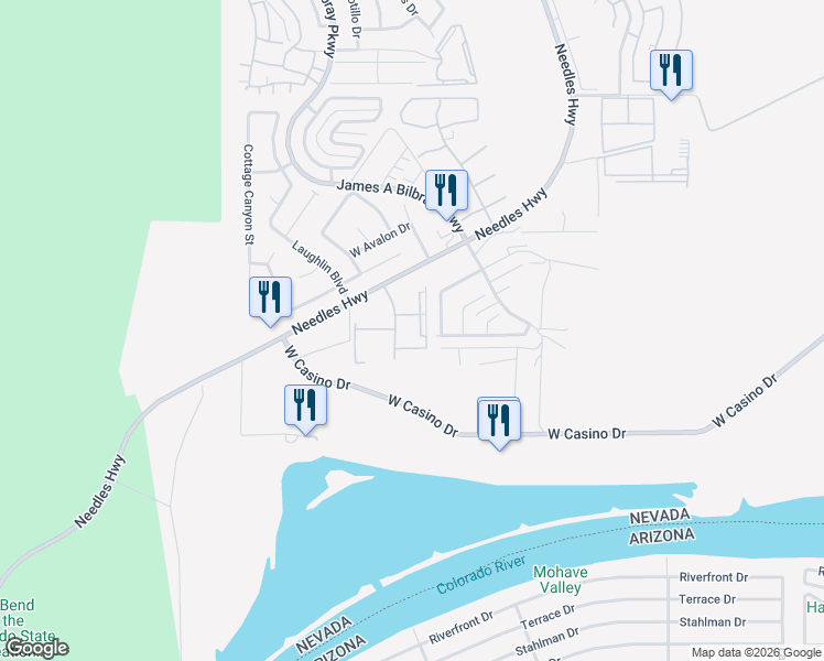 map of restaurants, bars, coffee shops, grocery stores, and more near 3791 Chapels Royal Street in Laughlin